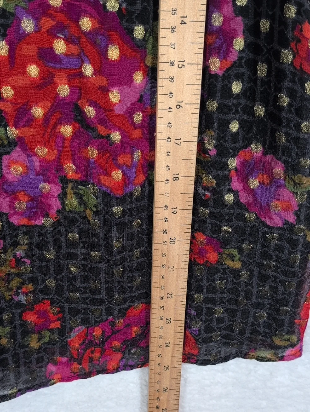 54-Anthropologie Black Sheer Floral Blouse with Gold Dots - Picture 5 of 7